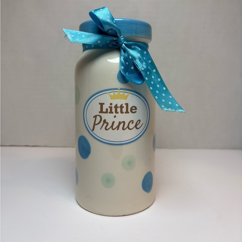 Ganz “Little Prince” lettering on white polka dot ceramic bank